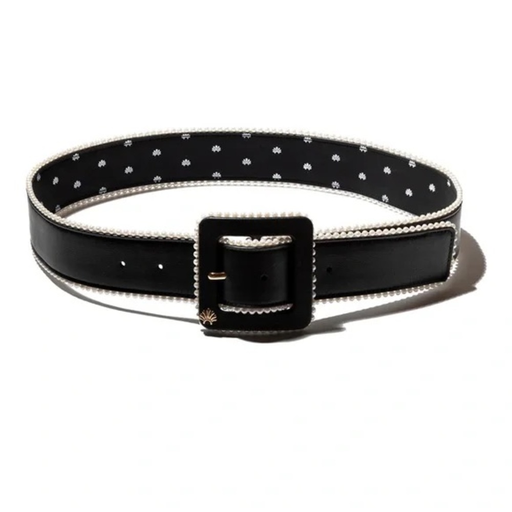 Elle Sadoughi Leather Pearl Trimmed Belt